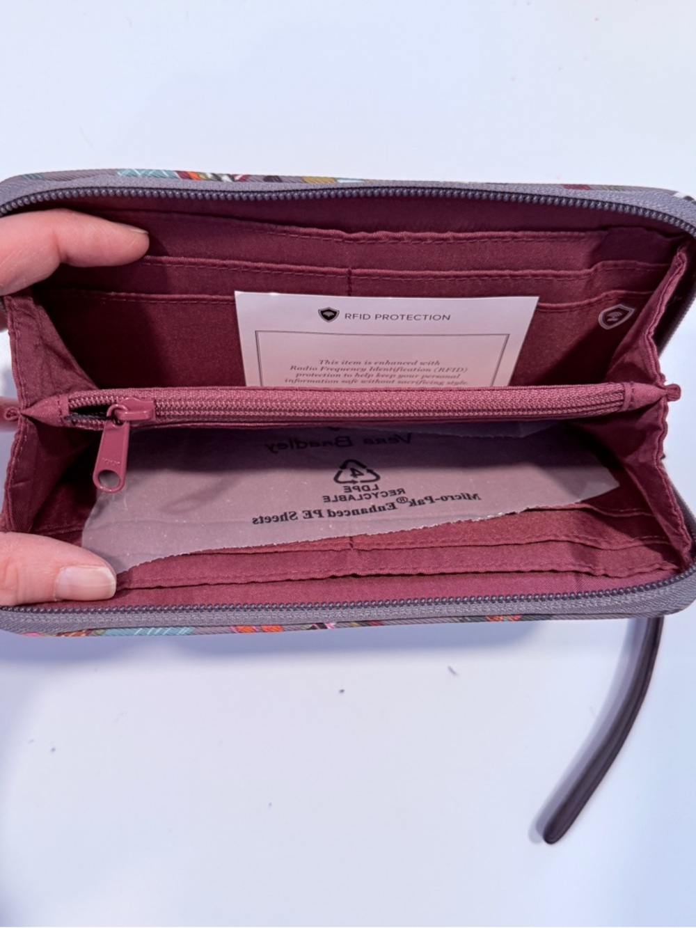 Vera Bradley Gray Multicolor Plaid Zip Wallet with RFID Wristlet NWT - Picture 7 of 10